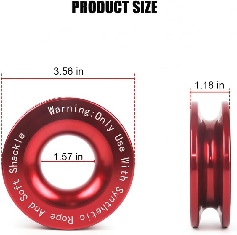 HZEL Car Winch Snatch Recovery Ring, 66000 LBS Break Strength Soft Shackle Synthetic & Rope Block Pulley Towing Ring, Automotive Exterior Accessories, Universal for ATV UTV SUV (Red) - Image 2